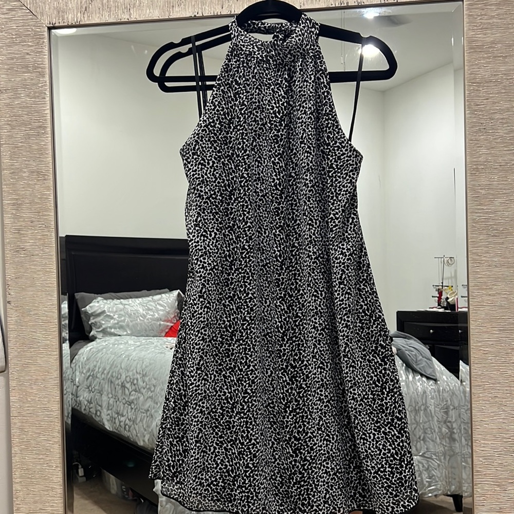 Black and gray halter mini dress